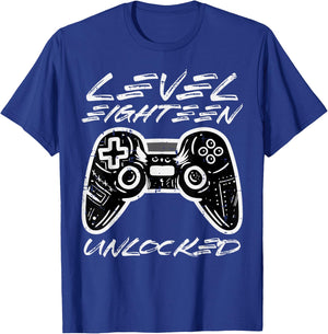 Level Eighteen Unlocked Gamer 18th Birthday Gaming Boys Men T-Shirt - T-Shirt | Royal