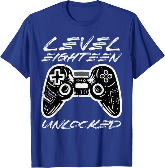 Level Eighteen Unlocked Gamer 18th Birthday Gaming Boys Men T-Shirt - T-Shirt | Royal
