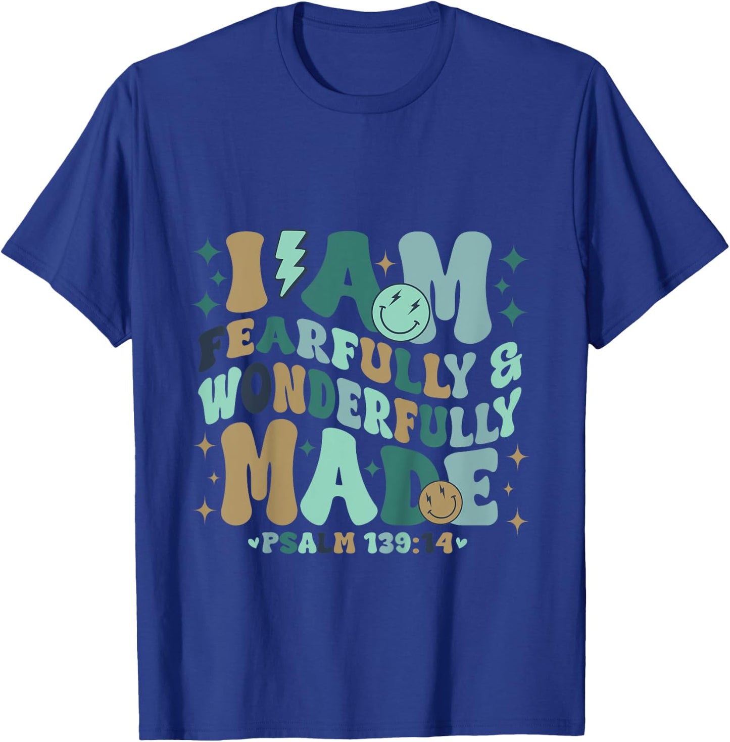 Kids I am Fearfully & Wonderfully Made Retro Bible Verse Kids T-Shirt - T-Shirt | Royal