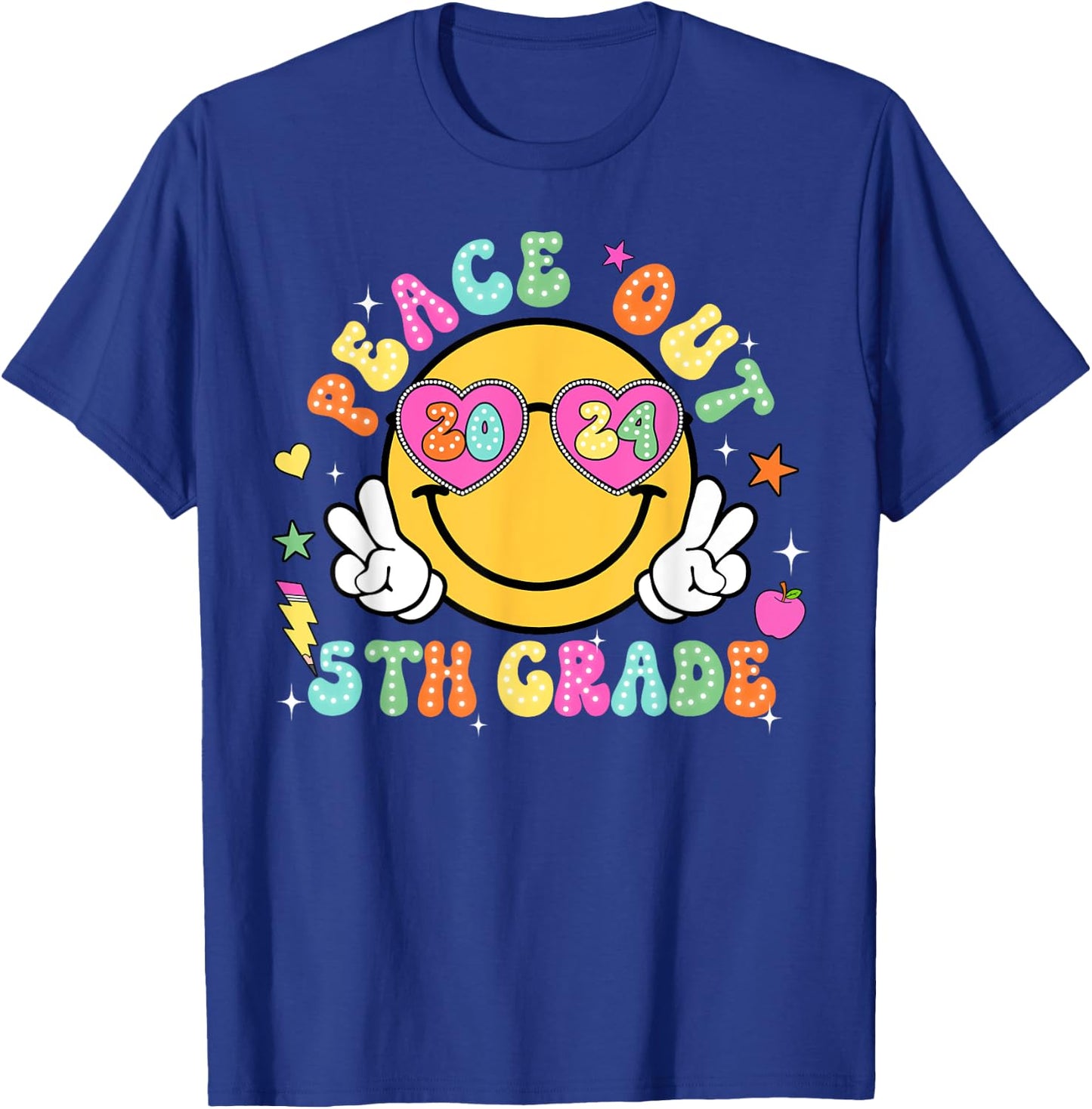 Peace Out Fifth Grade Cute Groovy Last Day of 5th Grade T-Shirt - T-Shirt | Royal