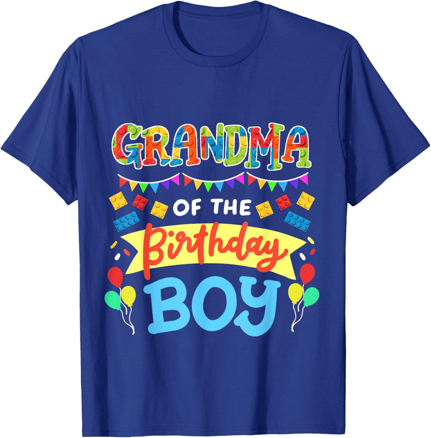 Grandma of the Birthday Boy Building Blocks Bricks Family T-Shirt - T-Shirt | Royal