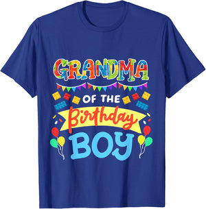 Grandma of the Birthday Boy Building Blocks Bricks Family T-Shirt - T-Shirt | Royal