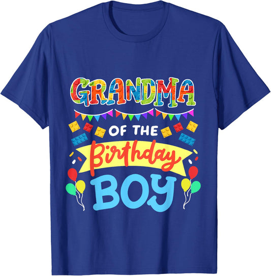 Grandma of the Birthday Boy Building Blocks Bricks Family T-Shirt - T-Shirt | Royal