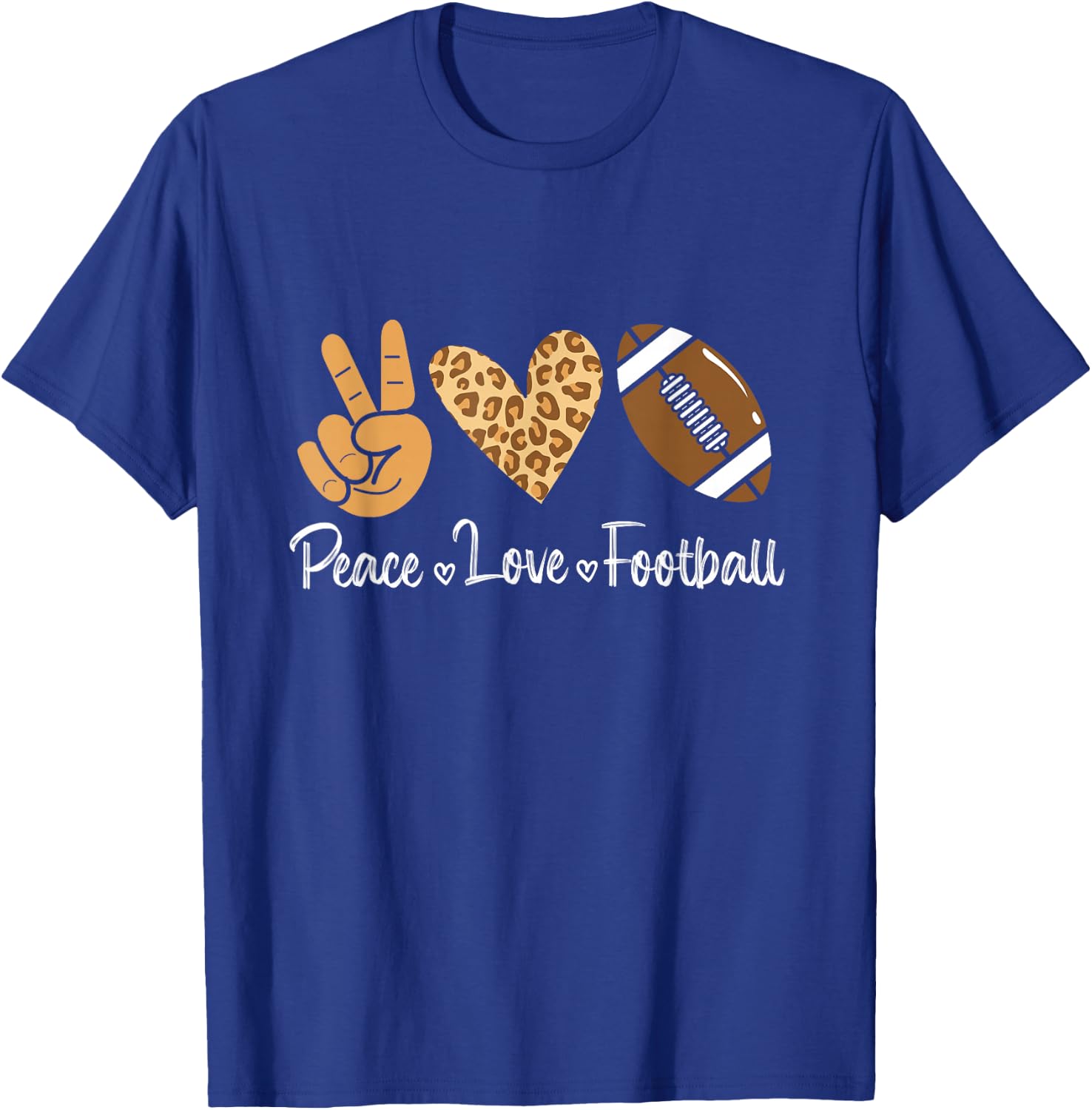 Peace Love American Football Leopard Football Lover T-Shirt - T-Shirt | Royal