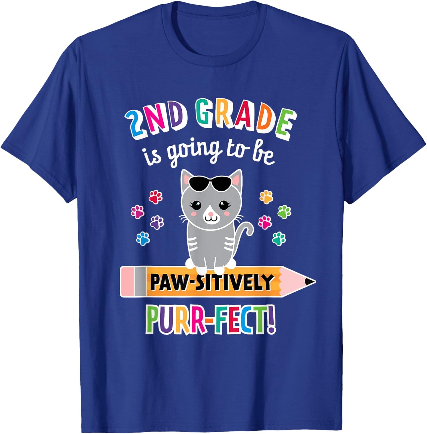 First Day of Second Grade Shirt Cat First Day of School T-Shirt - T-Shirt | Royal