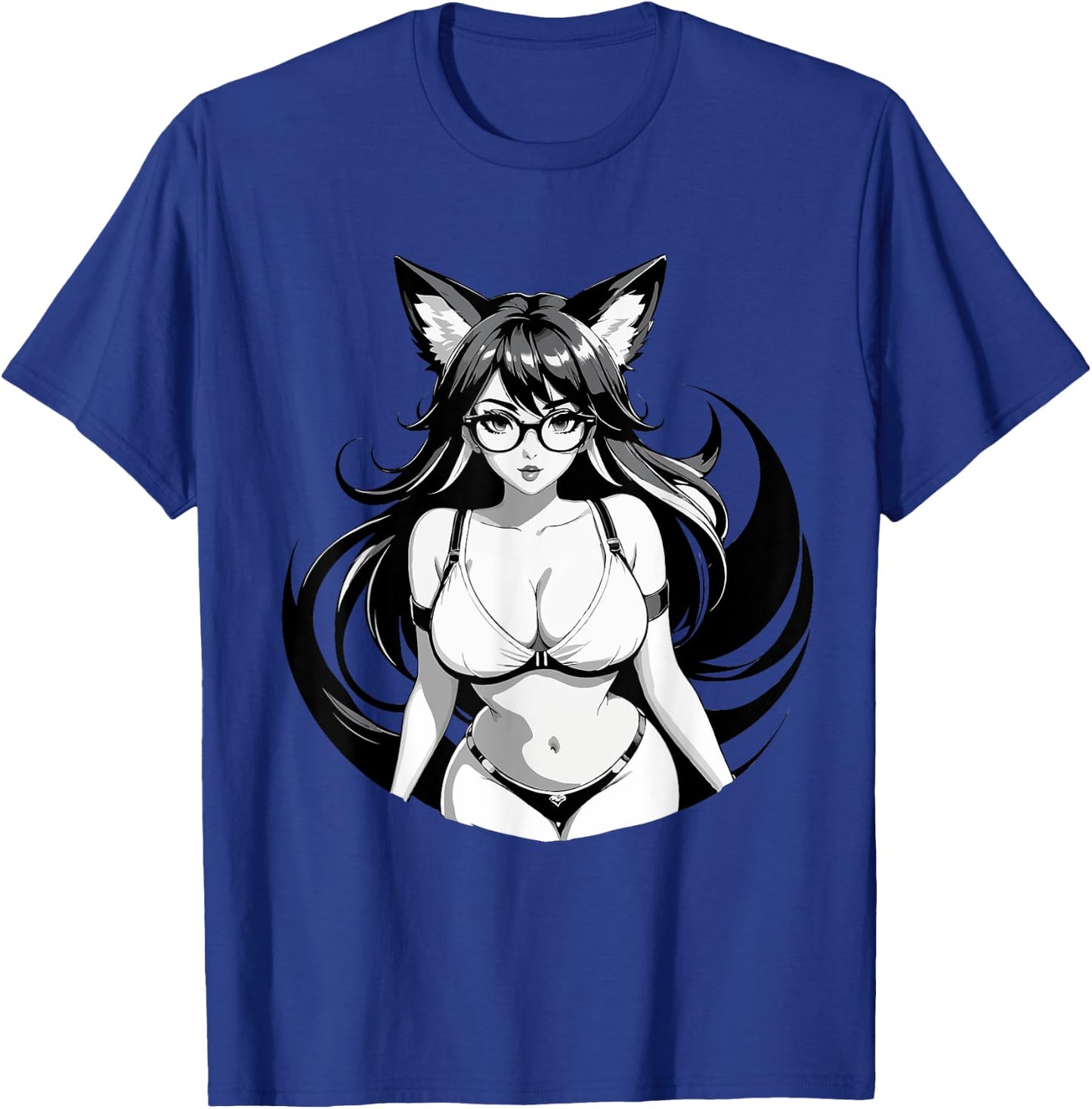 Sexy Waifu Otaku Anime Fox E-Girl Japanese Black & White T-Shirt - T-Shirt | Royal