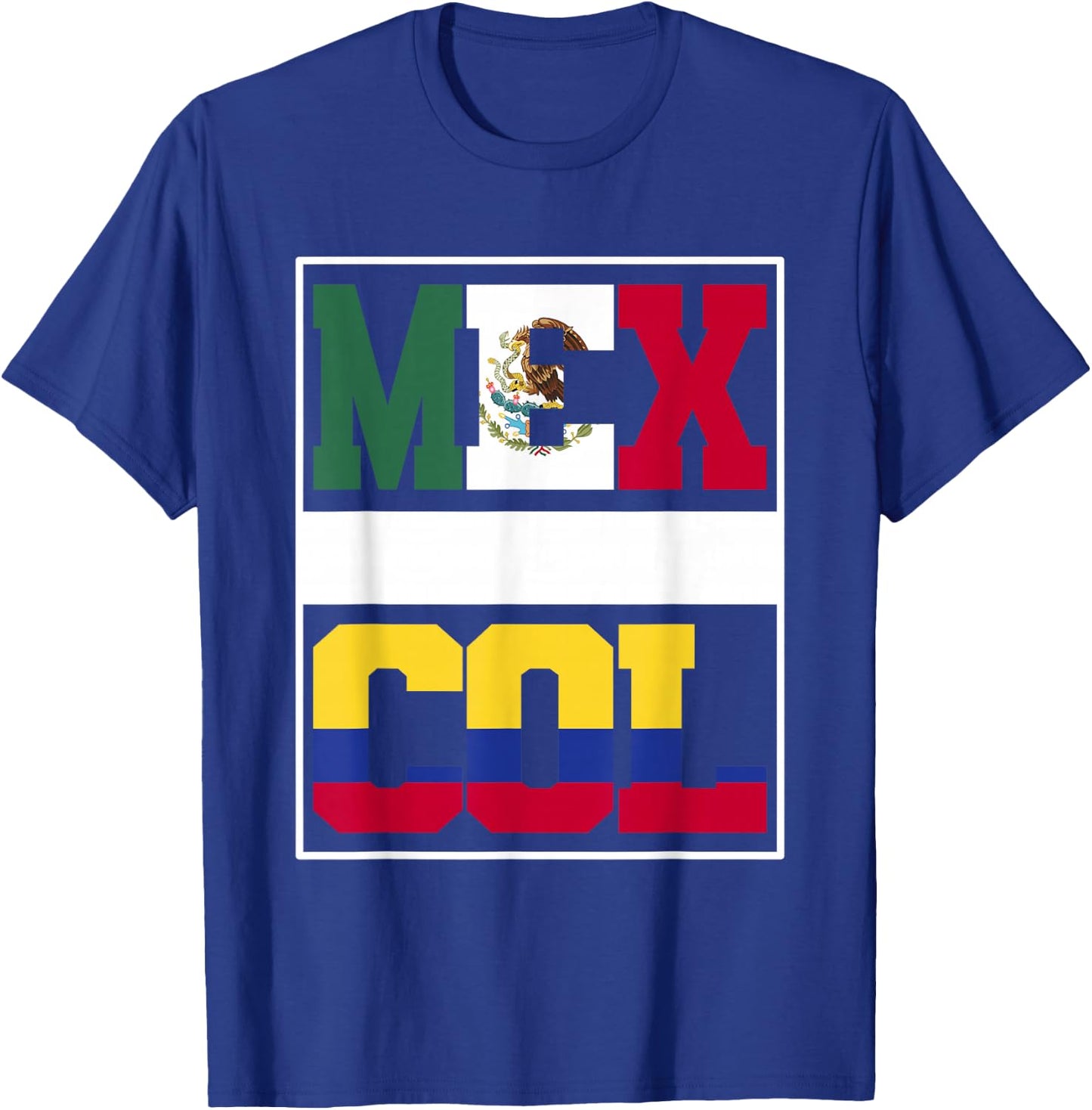 Half Colombian Mexican Mixed Heritage Colombia Mexico Roots T-Shirt - T-Shirt | Royal
