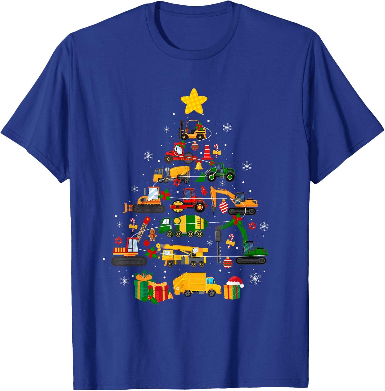 Cute Christmas Tree Santa Hat Construction Excavator Truck T-Shirt - T-Shirt | Royal