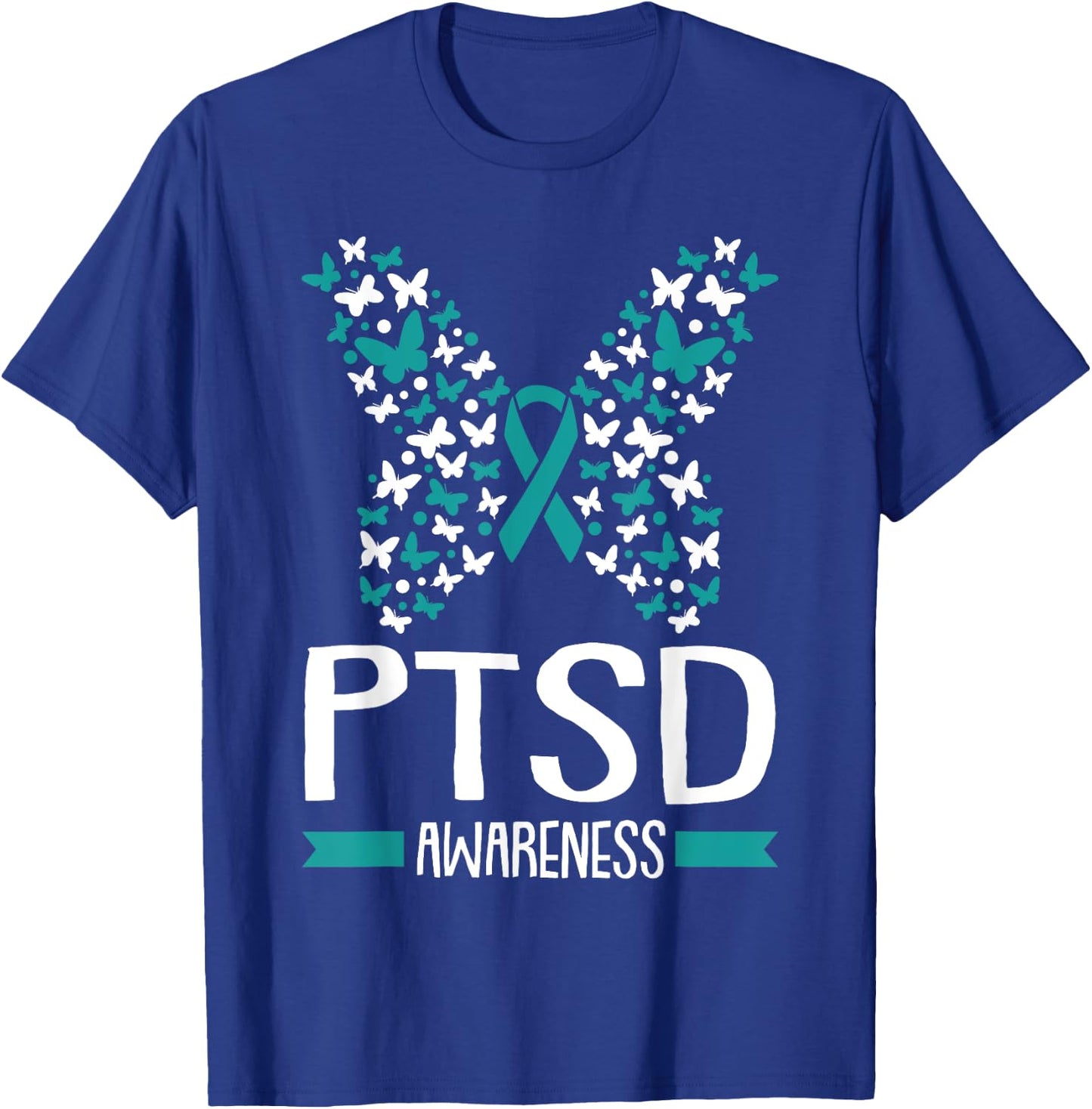 PTSD Awareness Post Traumatic Stress Disorder Ribbon Warrior T-Shirt - T-Shirt | Royal