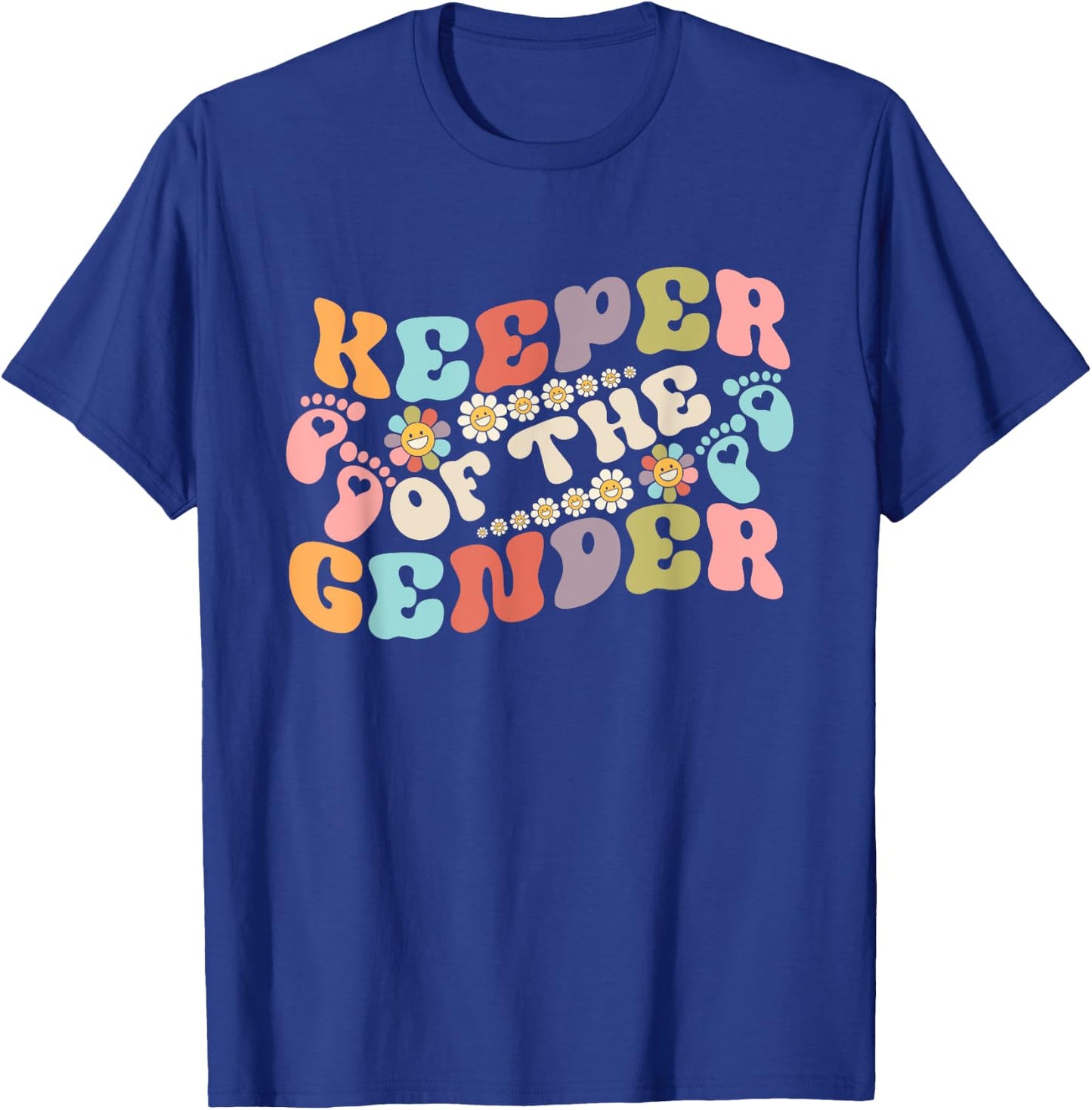Gender Reveal Keeper of the Gender Groovy Flower Retro T-Shirt - T-Shirt | Royal