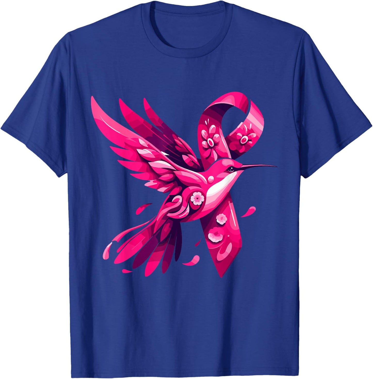 Hummingbird Flower Pink Ribbon Breast Cancer Awareness T-Shirt - T-Shirt | Royal