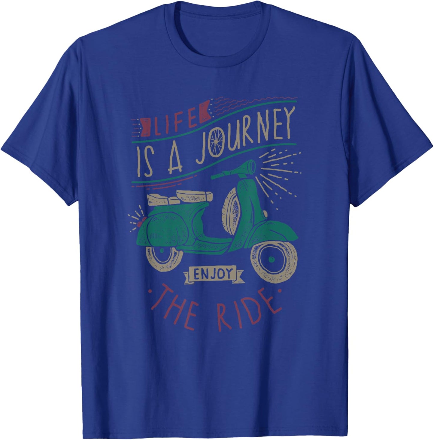 Life Is A Journey Enjoy The Ride Moped Vintage Retro Scooter T-Shirt - T-Shirt | Royal