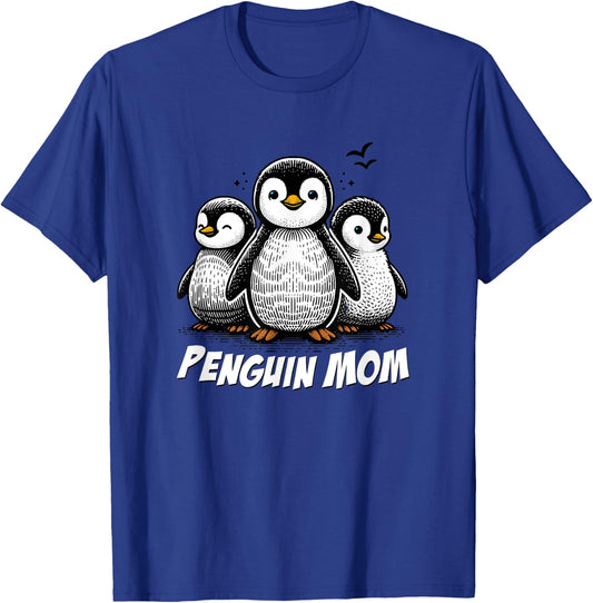 Cute Penguin Art, Penguin Lovers Mom Graphic T-Shirt - T-Shirt | Royal