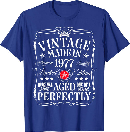 Vintage 48th Birthday Decorations Vintage 1977 48 Years Old T-Shirt - T-Shirt | Royal