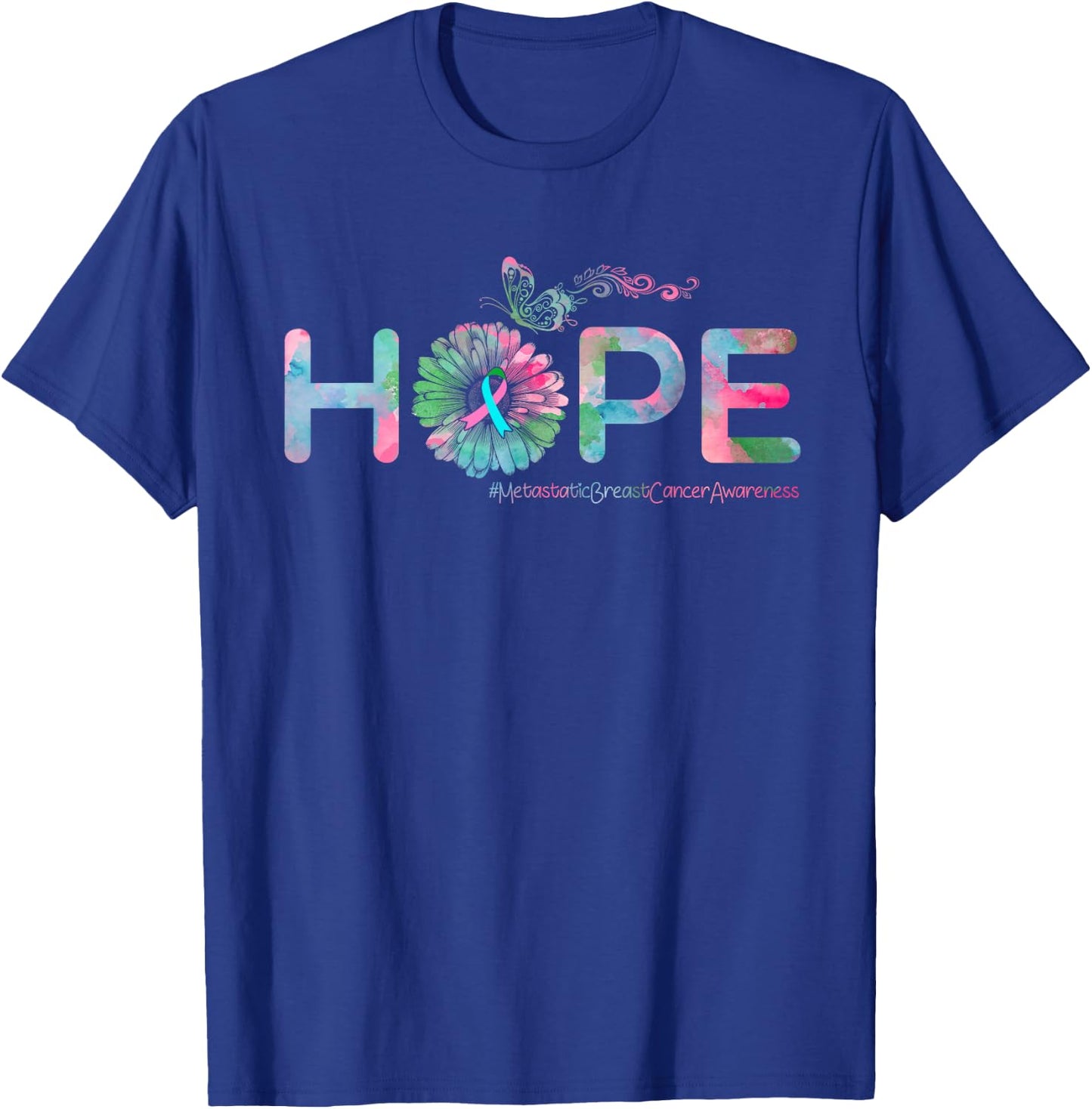 HOPE Butterfly Metastatic Breast Cancer Awareness T-Shirt - T-Shirt | Royal