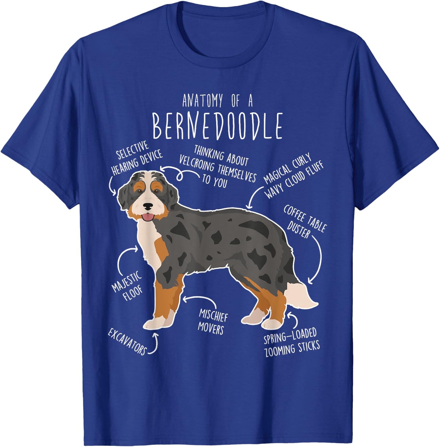 Bernedoodle Dog Anatomy, Black Merle Tri Cute Funny Pet Mom Women Girls Kids T-Shirt - T-Shirt | Royal