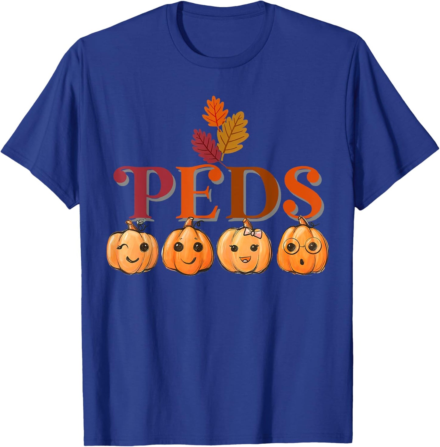 Peds Cute Pumpkin Fall Thanksgiving Pediatric Nurse Retro T-Shirt - T-Shirt | Royal