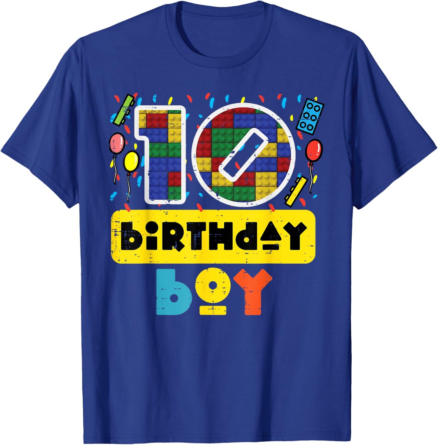 10 Birthday Boy Building Blocks 10th Bday Party Boys Kids T-Shirt - T-Shirt | Royal