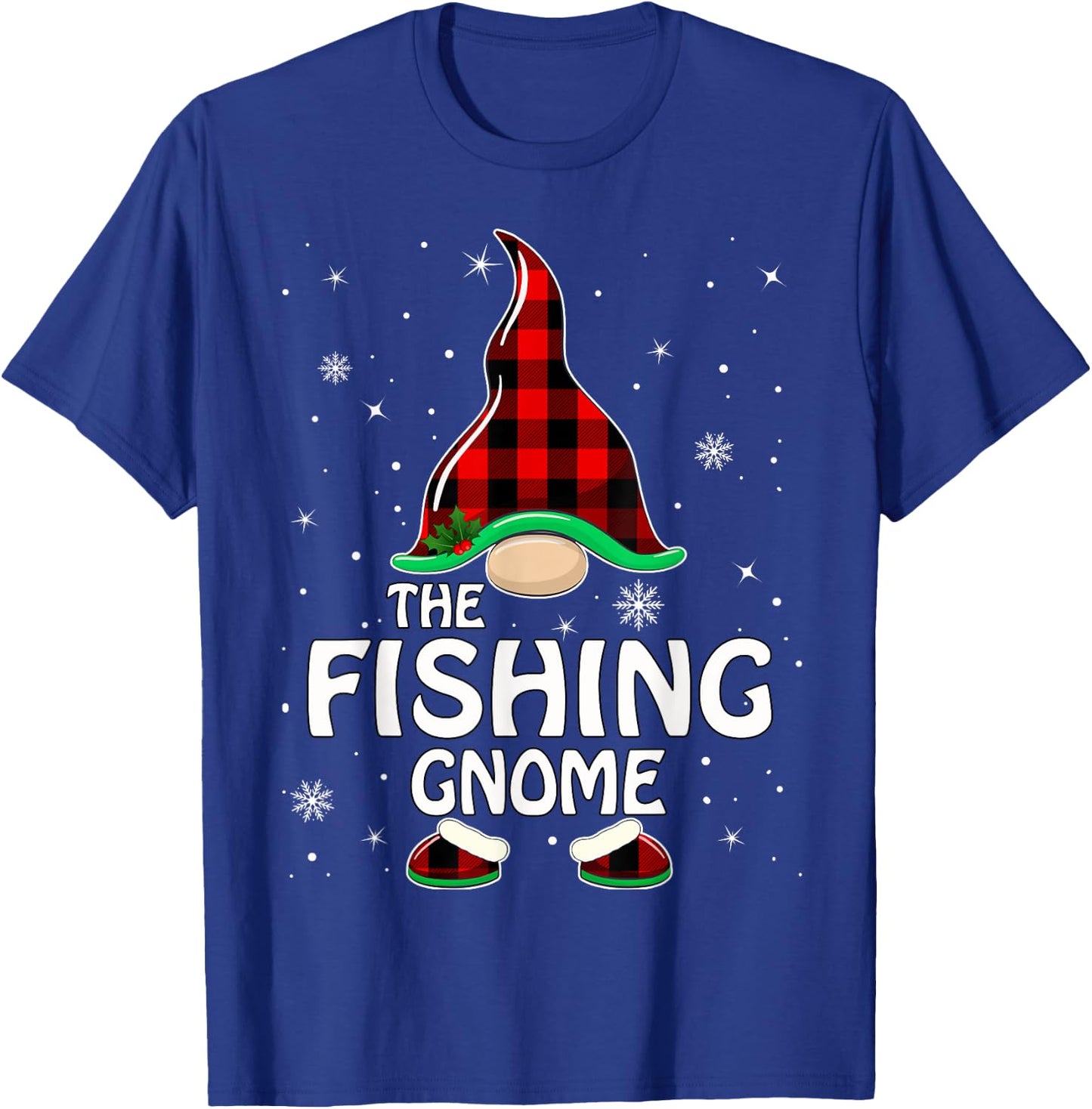 Fishing Gnome Buffalo Plaid Matching Family Christmas Pajama T-Shirt - T-Shirt | Royal