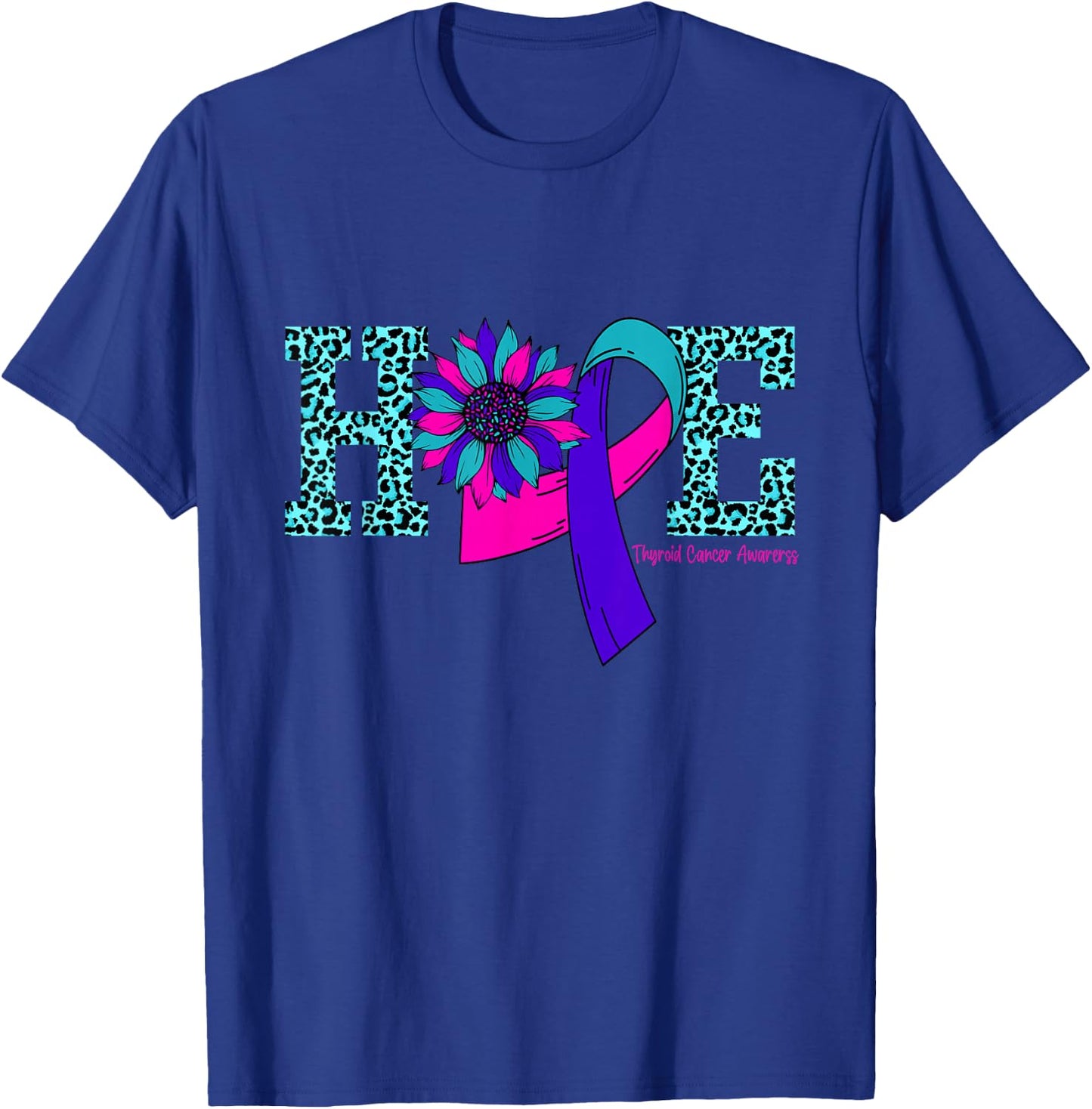 Thyroid Cancer Hope Ribbon Leopard Thyroid Awareness T-Shirt - T-Shirt | Royal