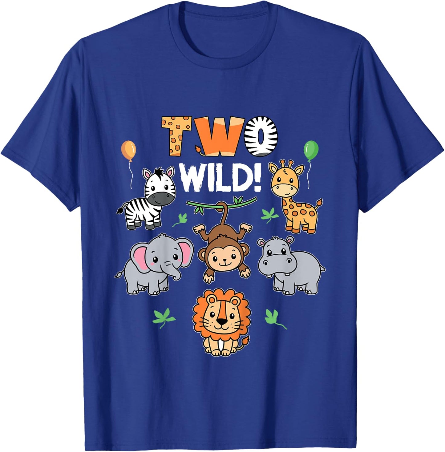 Kids 2nd Birthday Boy Girl Two Wild Jungle Zoo Animals Birthday T-Shirt - T-Shirt | Royal