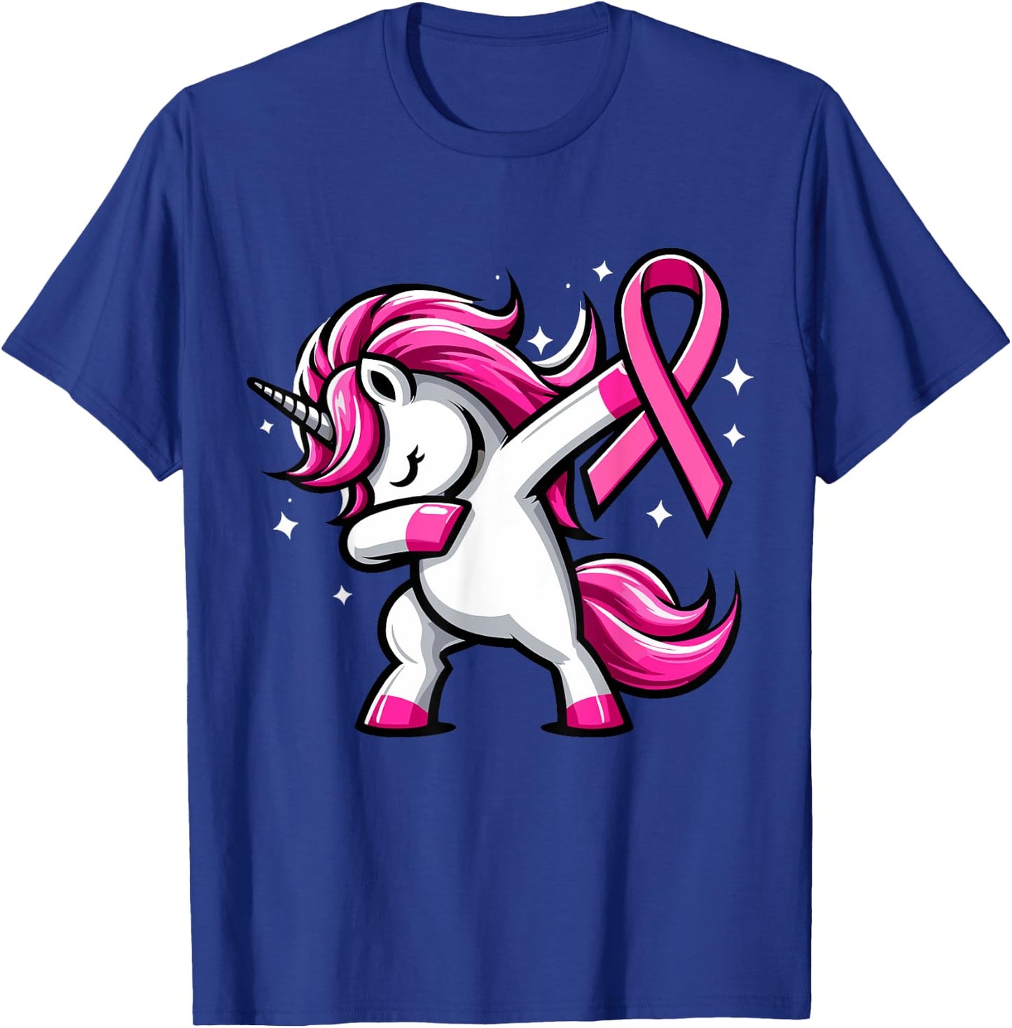 Pink Ribbon Unicorn Breast Cancer Awareness for Girls Kids T-Shirt - T-Shirt | Royal