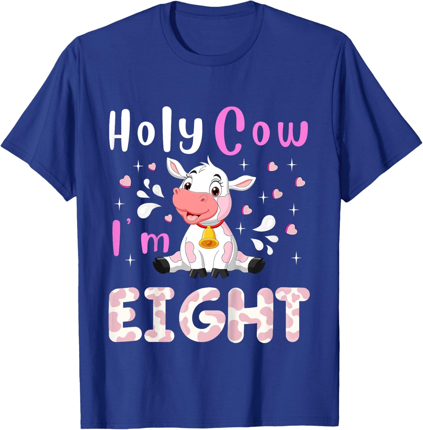 Kids Holy Cow I'm Eight Age 8 Cow Farm Theme BDay 8 Yrs Old Kid T-Shirt - T-Shirt | Royal
