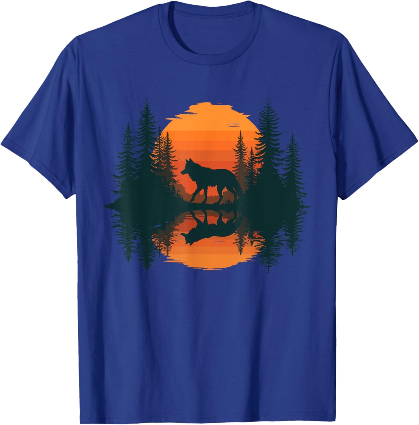 Wolf Reflection Forest Nature Wildlife Outdoor T-Shirt - T-Shirt | Royal