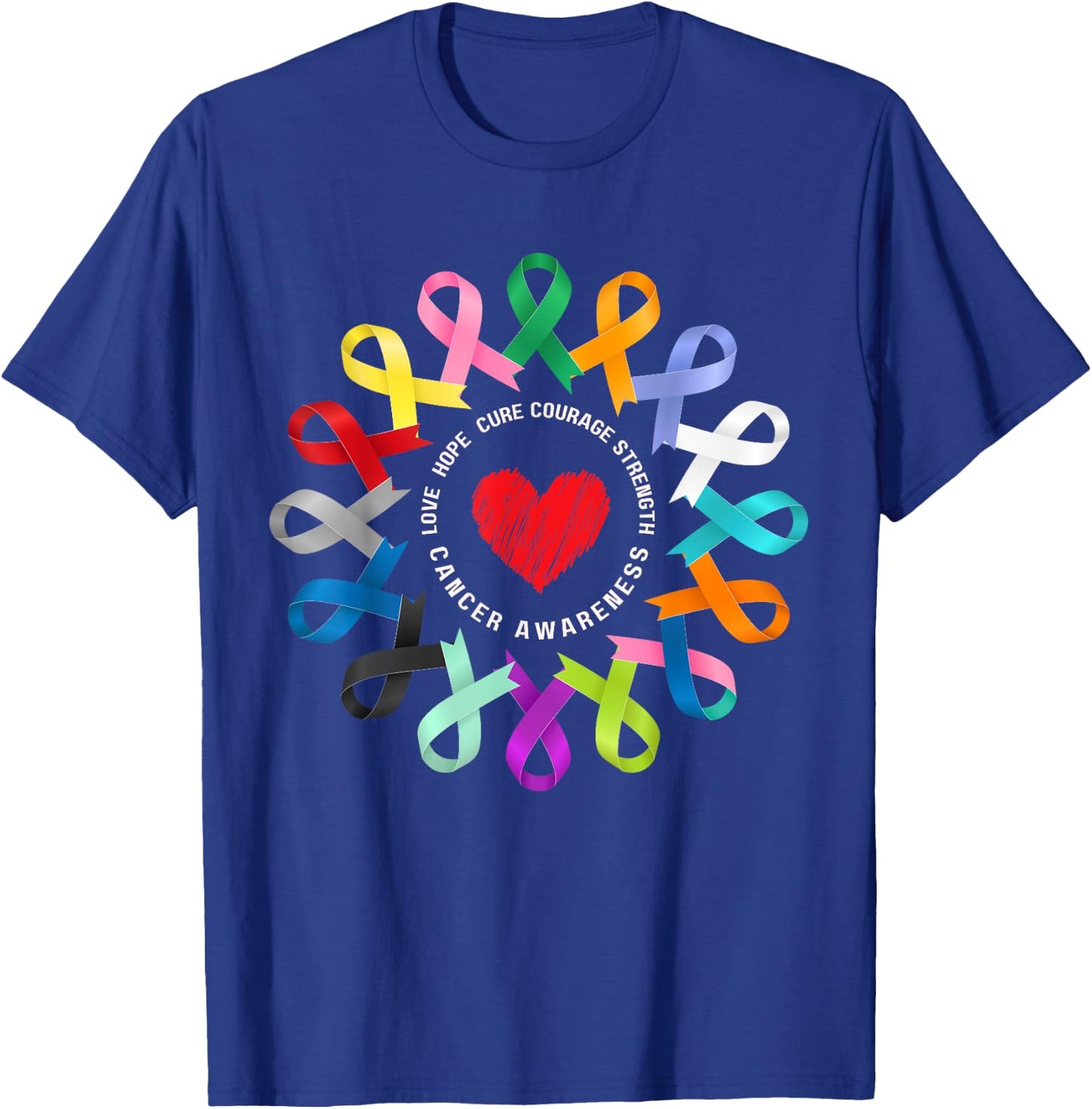 All Cancer Matters Awareness Fight Heart Ribbon Support T-Shirt - T-Shirt | Royal
