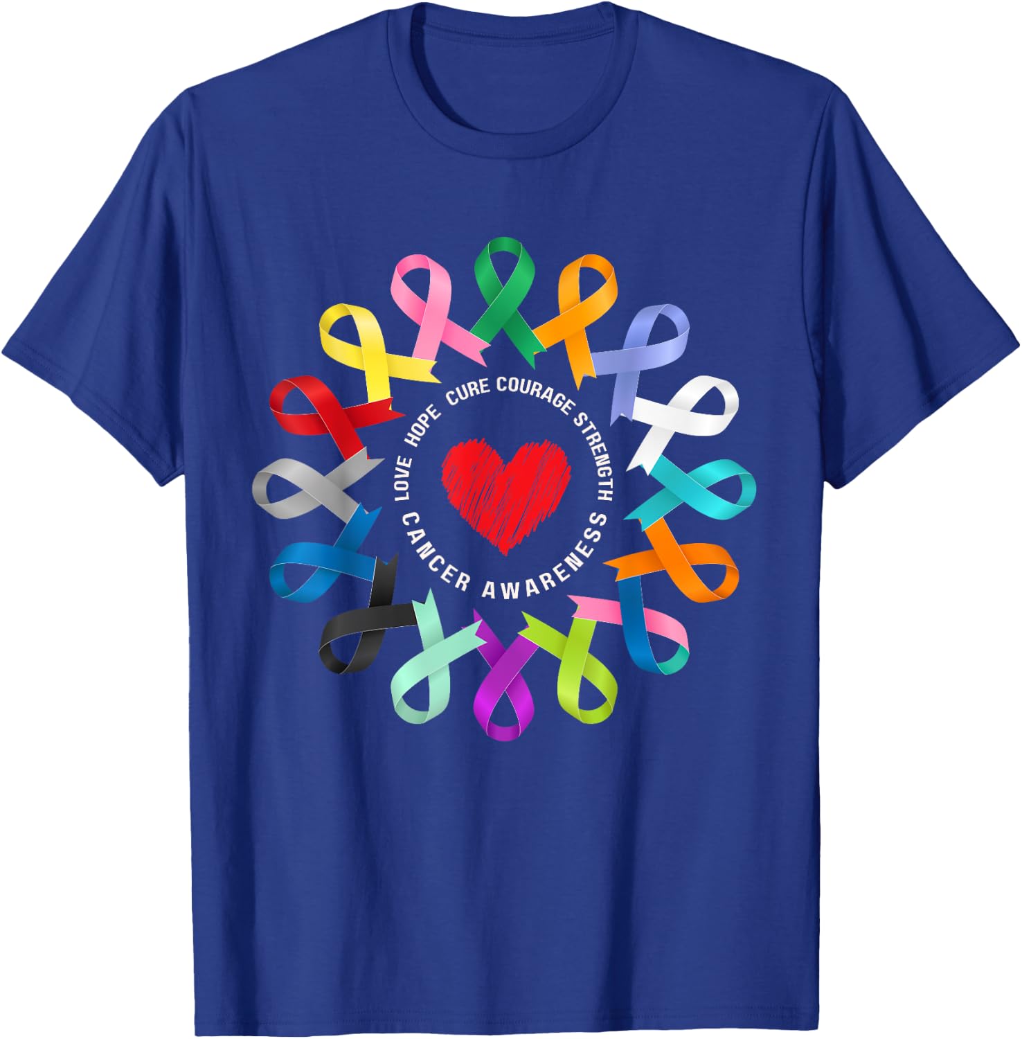 All Cancer Matters Awareness Fight Heart Ribbon Support T-Shirt - T-Shirt | Royal