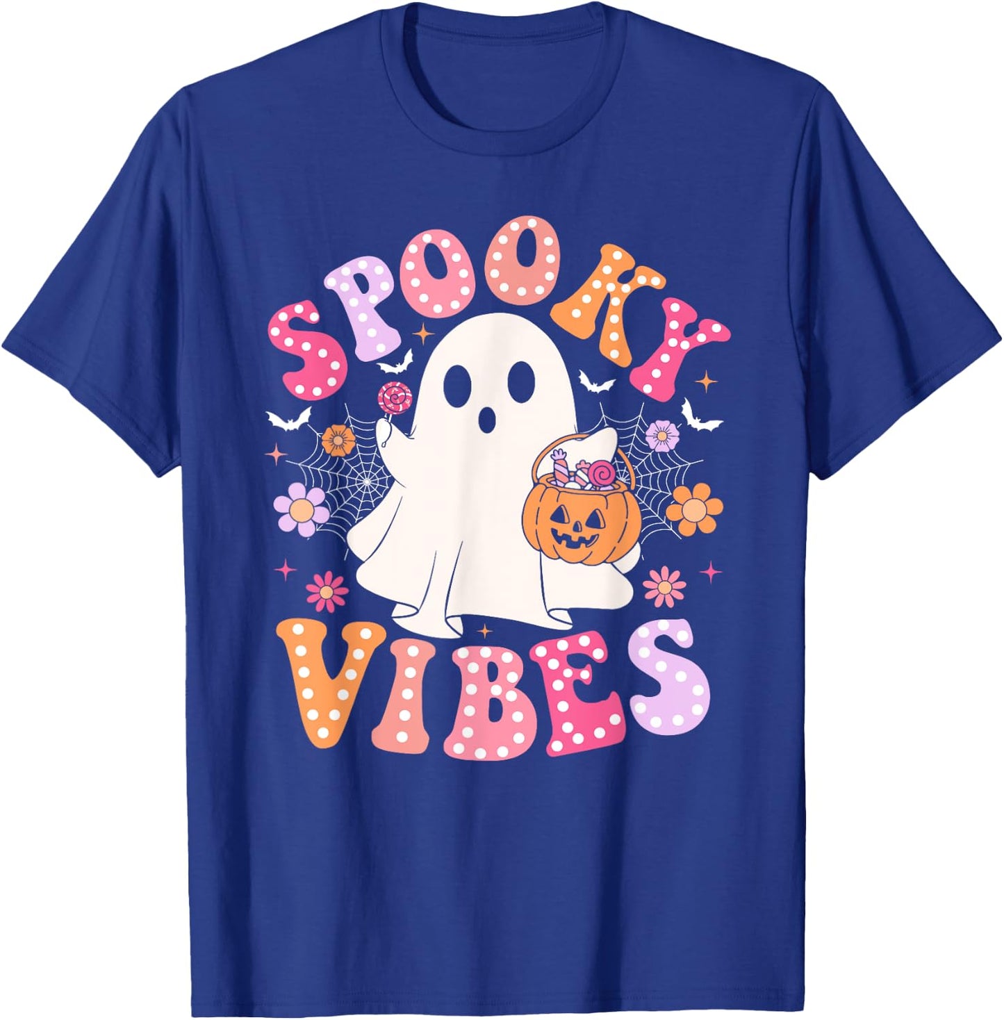 Spooky Vibes Ghost Retro Groovy Halloween Women Girls Kids T-Shirt - T-Shirt | Royal