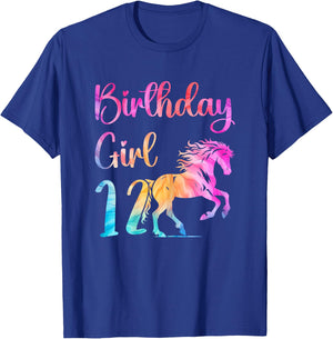 12th Birthday Horse 12 Year Old Girl Birthday Horse Lovers T-Shirt - T-Shirt | Royal