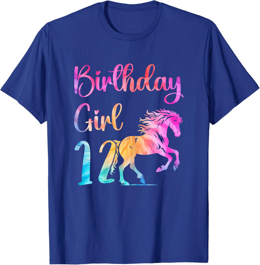 12th Birthday Horse 12 Year Old Girl Birthday Horse Lovers T-Shirt - T-Shirt | Royal