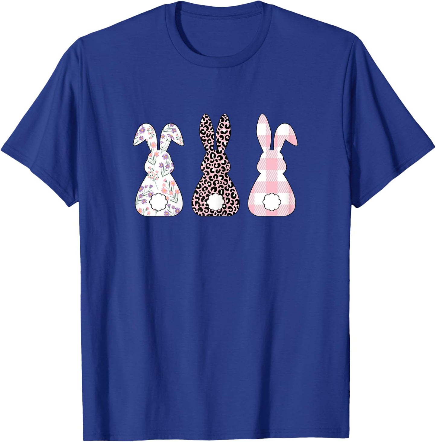 Cute Pink Leopard Plaid Flower Happy Easter Bunny Rabbit T-Shirt - T-Shirt | Royal