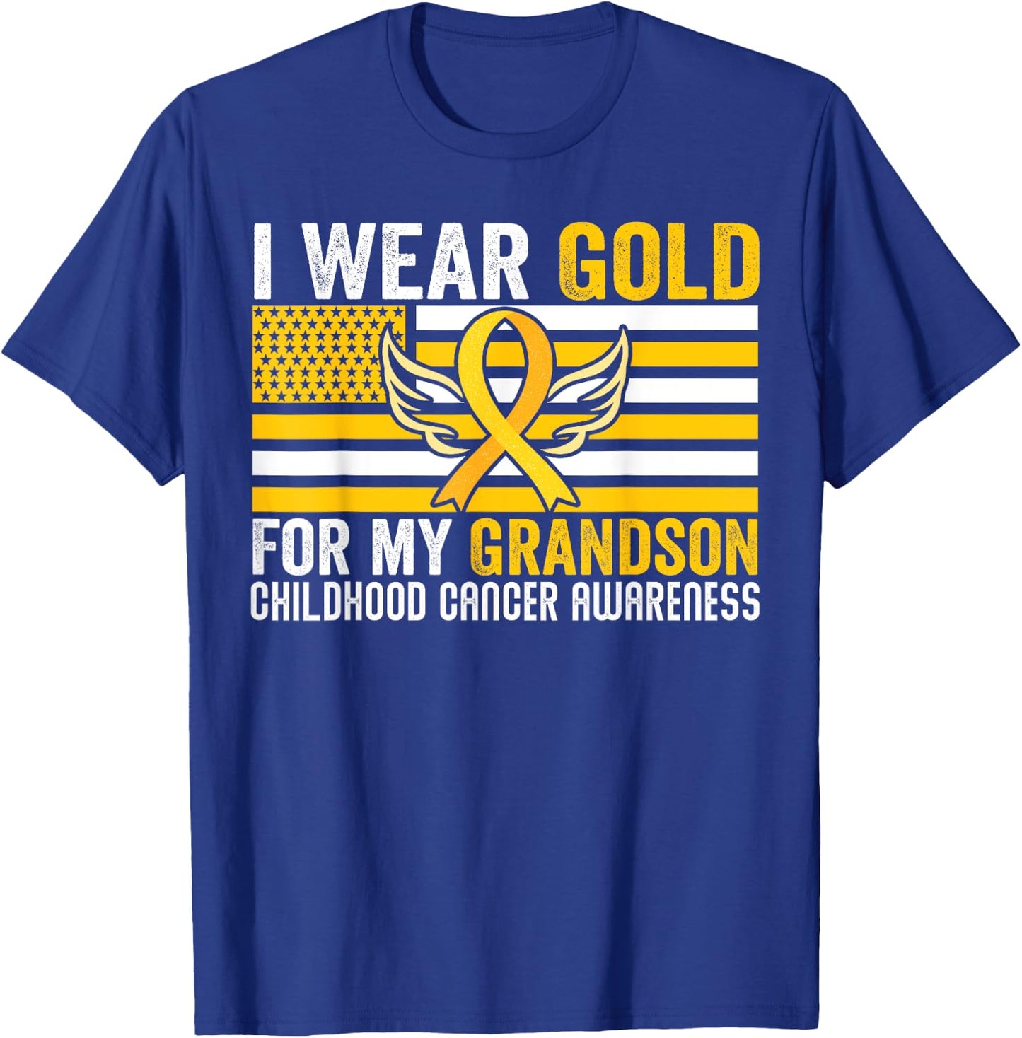 I Wear Gold For My Grandson Childhood Cancer USA Flag Men T-Shirt - T-Shirt | Royal