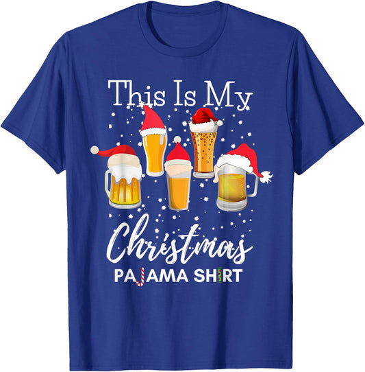 This Is My Christmas Pajama Beer Drinking Santa Funny T-Shirt - T-Shirt | Royal