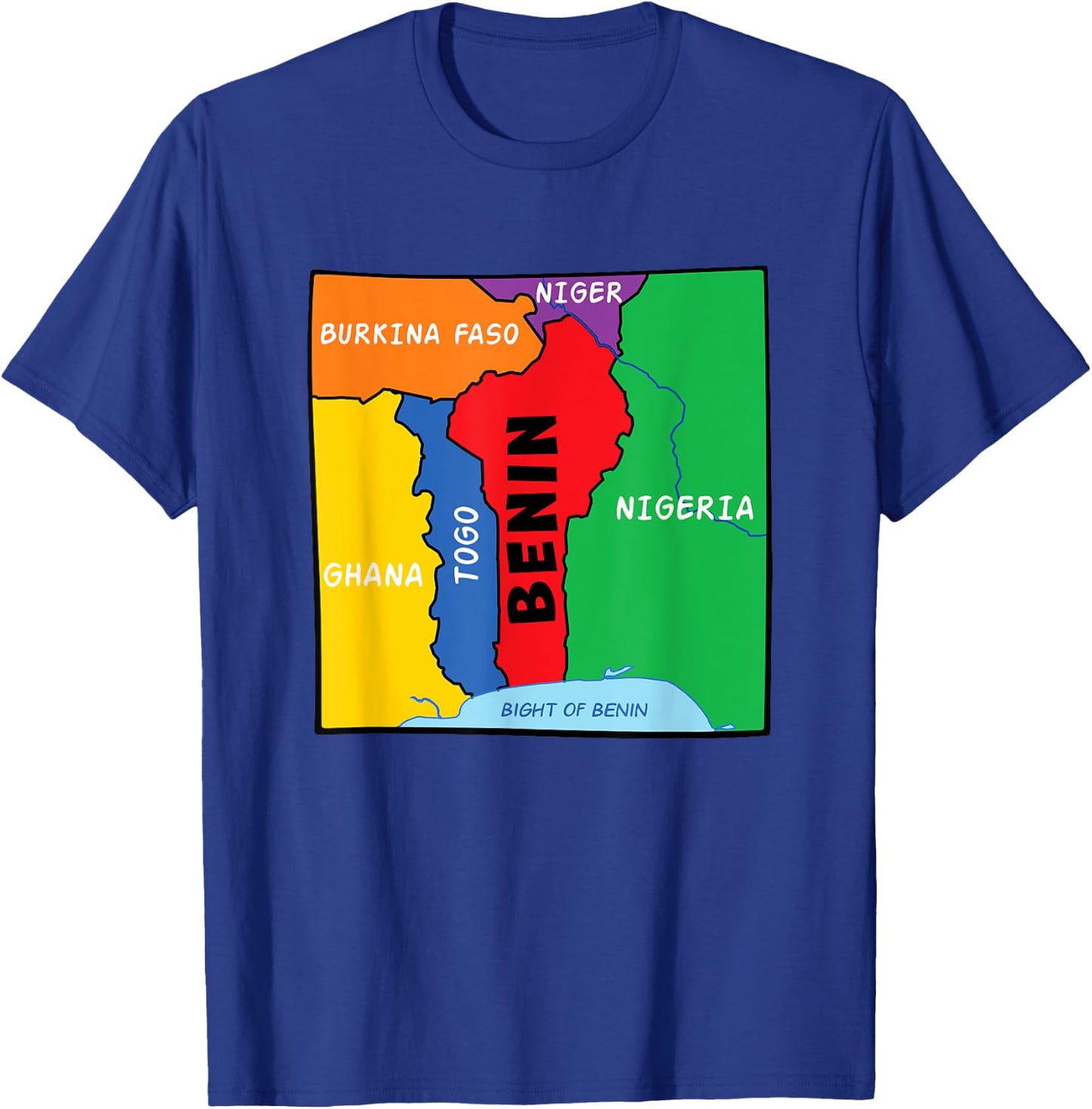Colorful simplified Benin map, neighboring countries names T-Shirt - T-Shirt | Royal