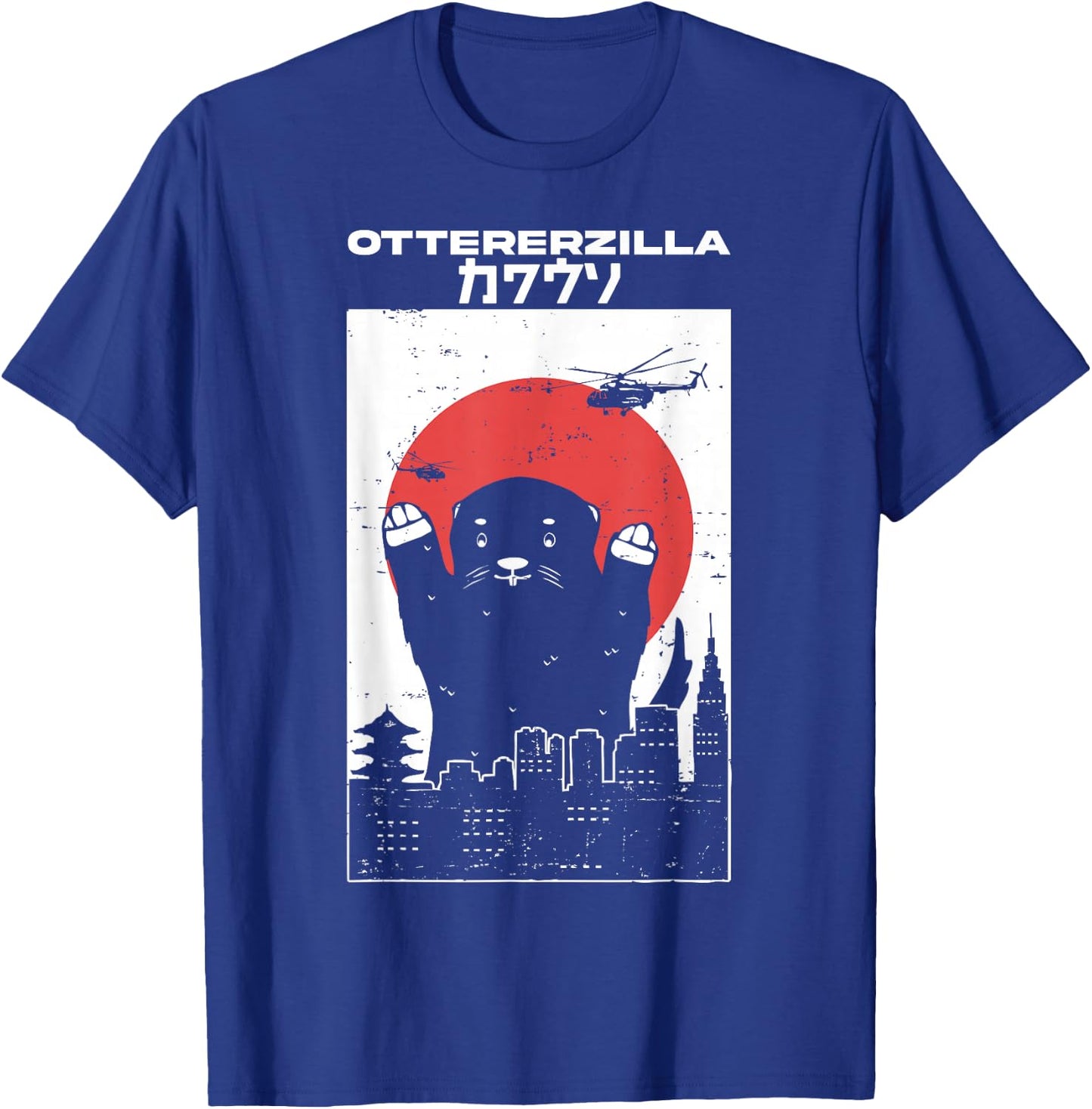 Otterzilla - Funny Otter, Rodent, Retro Japanese Design T-Shirt - T-Shirt | Royal