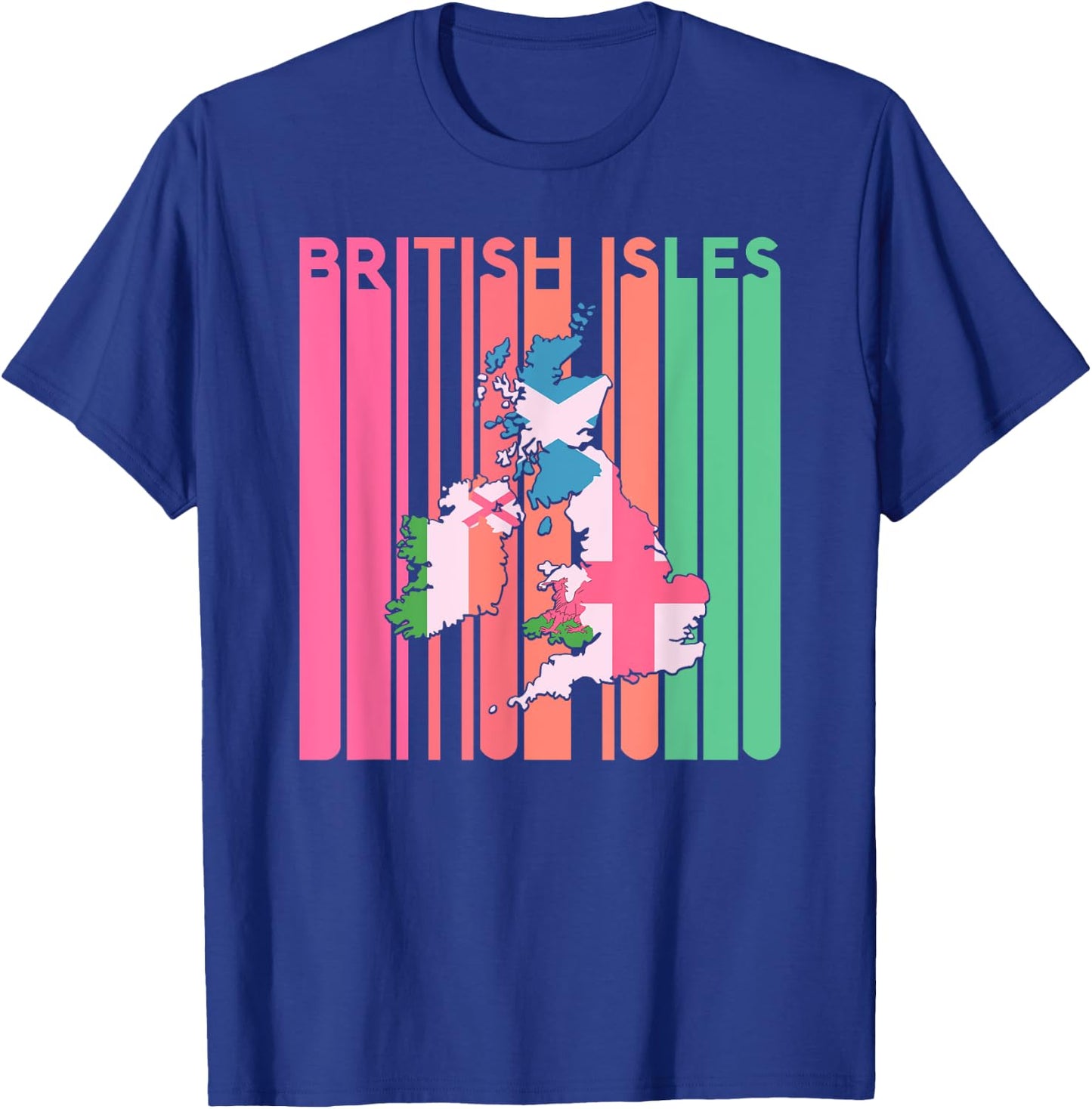 British Isles Sea Ireland Scotland Wales England Map Retro T-Shirt - T-Shirt | Royal