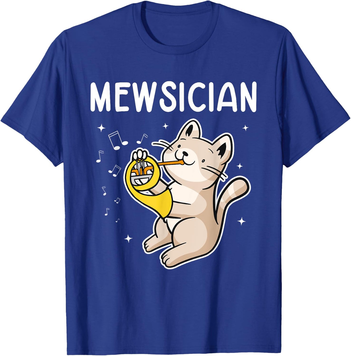 French Horn Marching Band Musical Instrument Mewsician Cat T-Shirt - T-Shirt | Royal