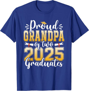 Proud Grandpa Of Two 2025 Graduates Senior Graduation T-Shirt - T-Shirt | Royal