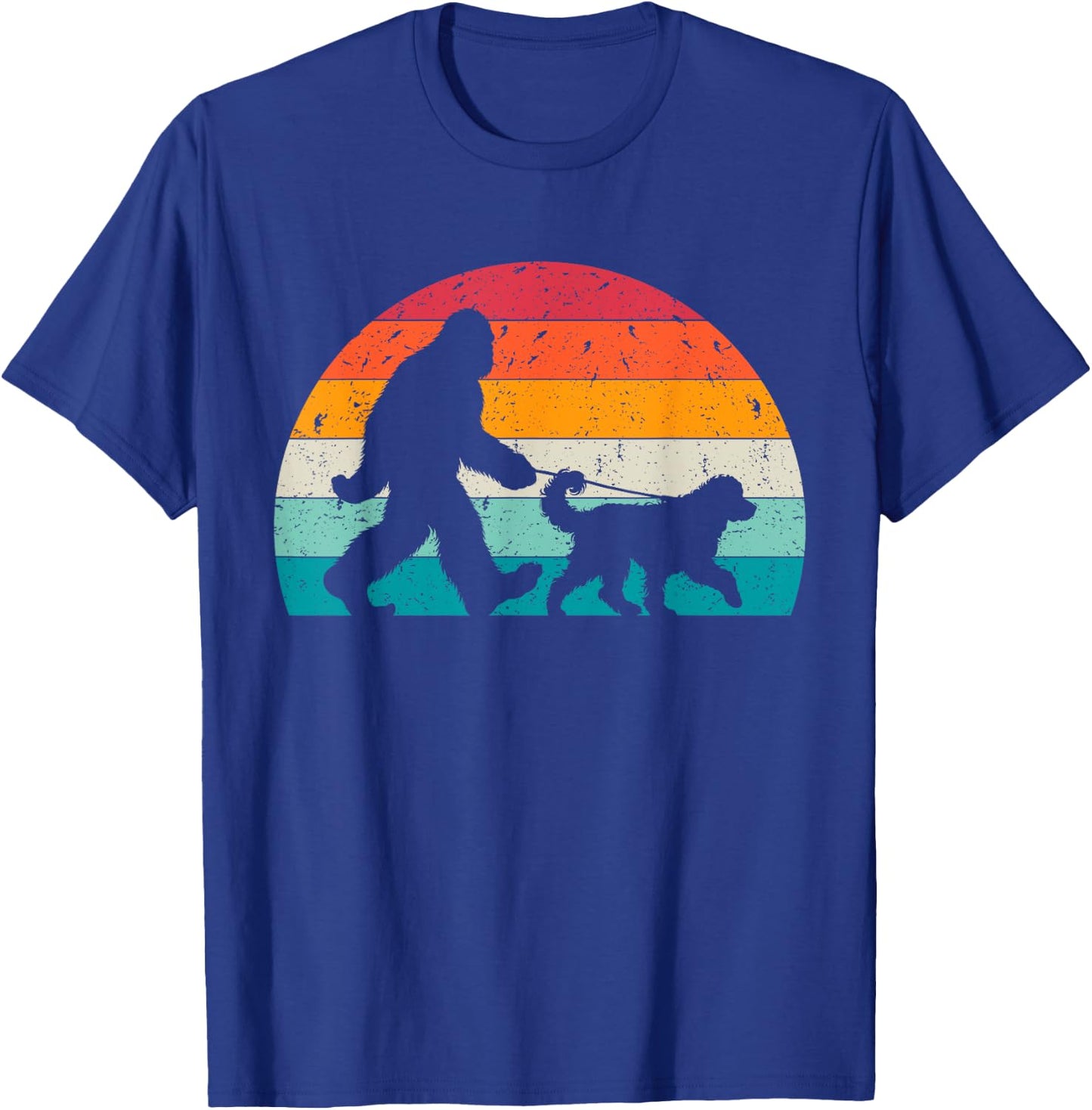 Bigfoot Walking a Dog Funny Bernedoodle Lovers Dog Dad T-Shirt - T-Shirt | Royal