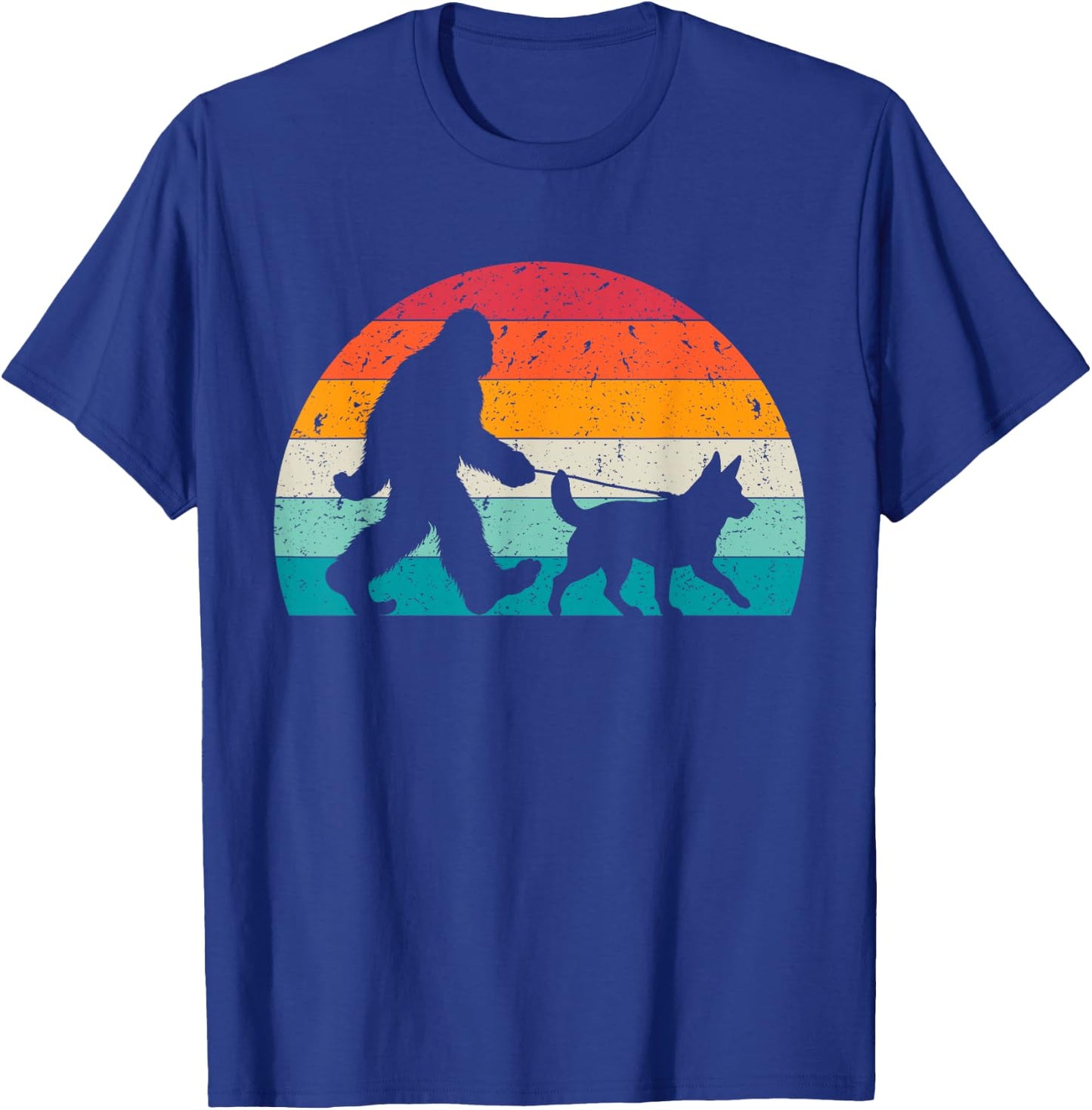 Bigfoot Walking a Dog Funny Blue Heeler Lovers Dog Dad T-Shirt - T-Shirt | Royal