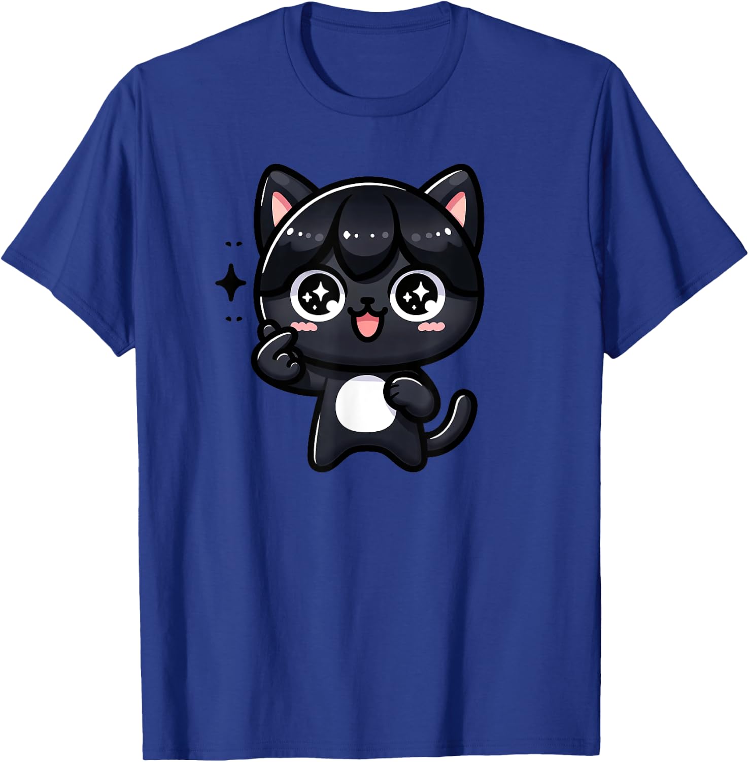 Funny Black Cat Cartoon Finger-heart K-pop Korean Men Women T-Shirt - T-Shirt | Royal