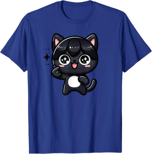 Funny Black Cat Cartoon Finger-heart K-pop Korean Men Women T-Shirt - T-Shirt | Royal