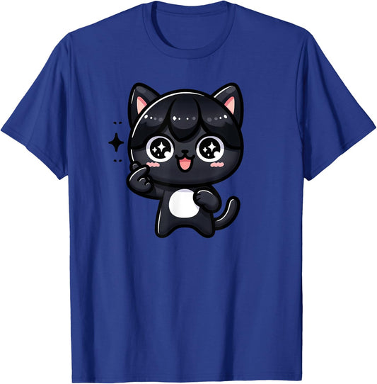 Funny Black Cat Cartoon Finger-heart K-pop Korean Men Women T-Shirt - T-Shirt | Royal