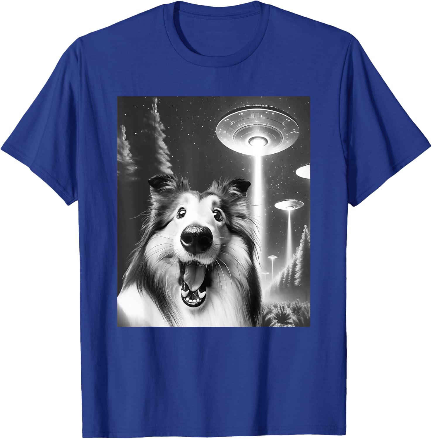 Funny Rough Collie Alien UFO Taking a Selfie Dog Mom Dad Women Kids T-Shirt - T-Shirt | Royal
