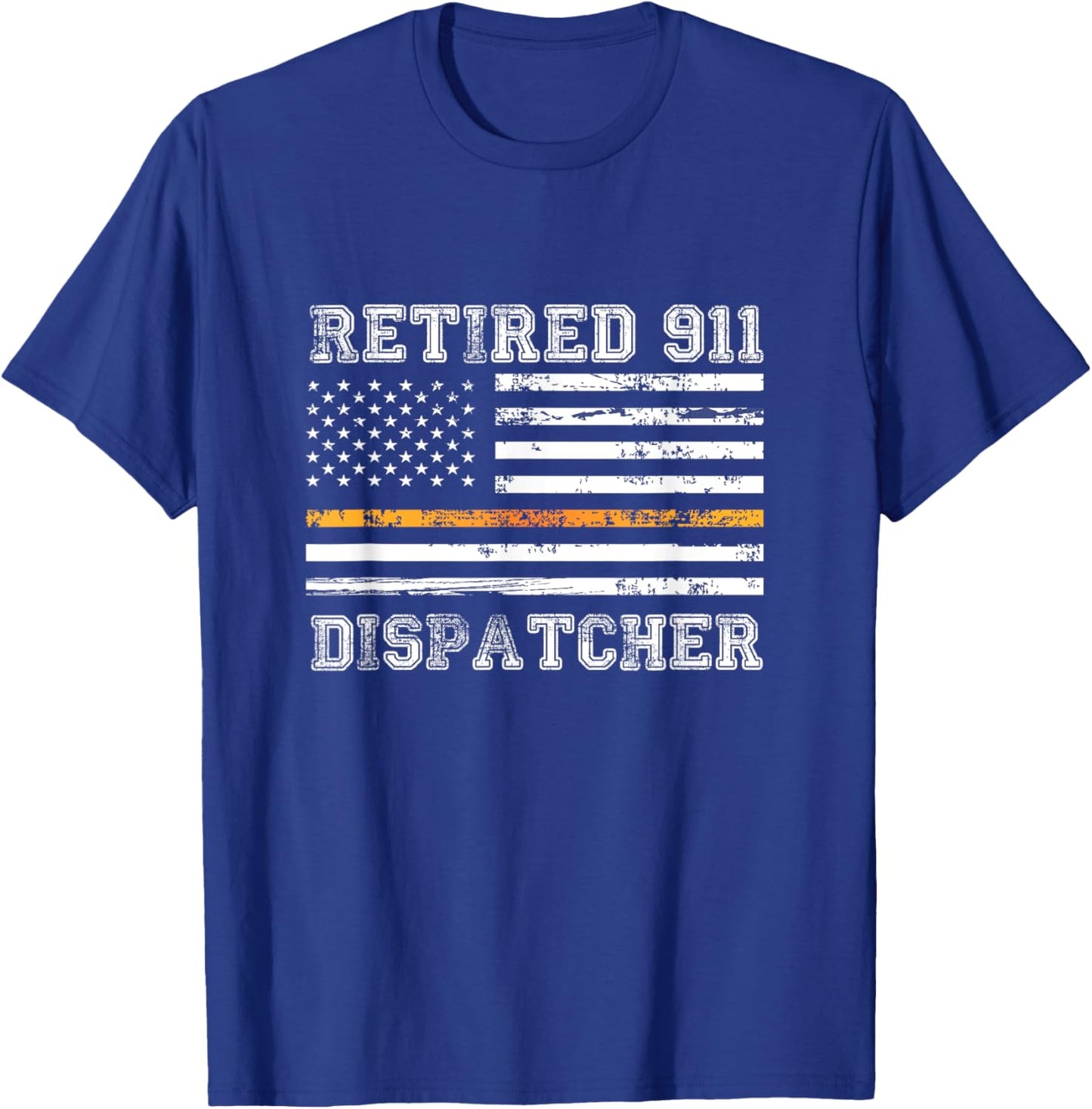 Retired 911 Dispatcher Thin Gold Line American Flag Men T-Shirt - T-Shirt | Royal