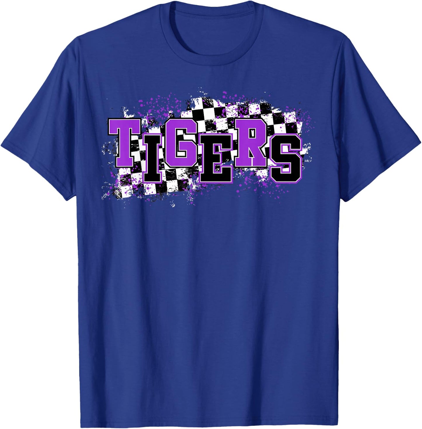 Tigers School Spirit Tiger Pride Purple Black Tigers Checker T-Shirt - T-Shirt | Royal