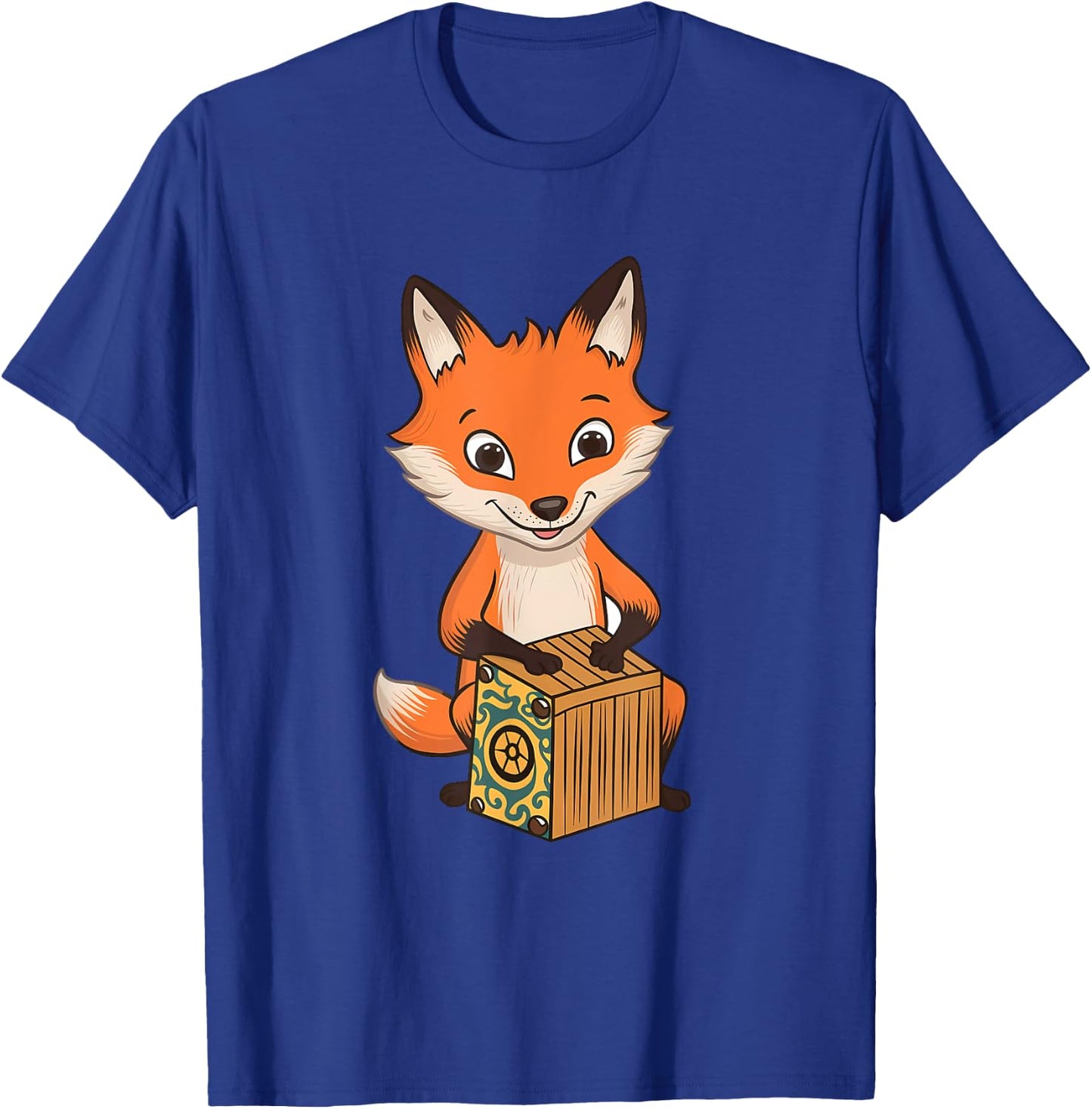 Fox Playing Cajon Instrument T-Shirt - T-Shirt | Royal